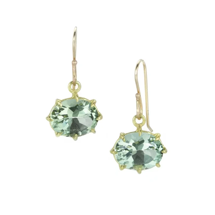 Small Oval Green Amethyst Drop Earrings