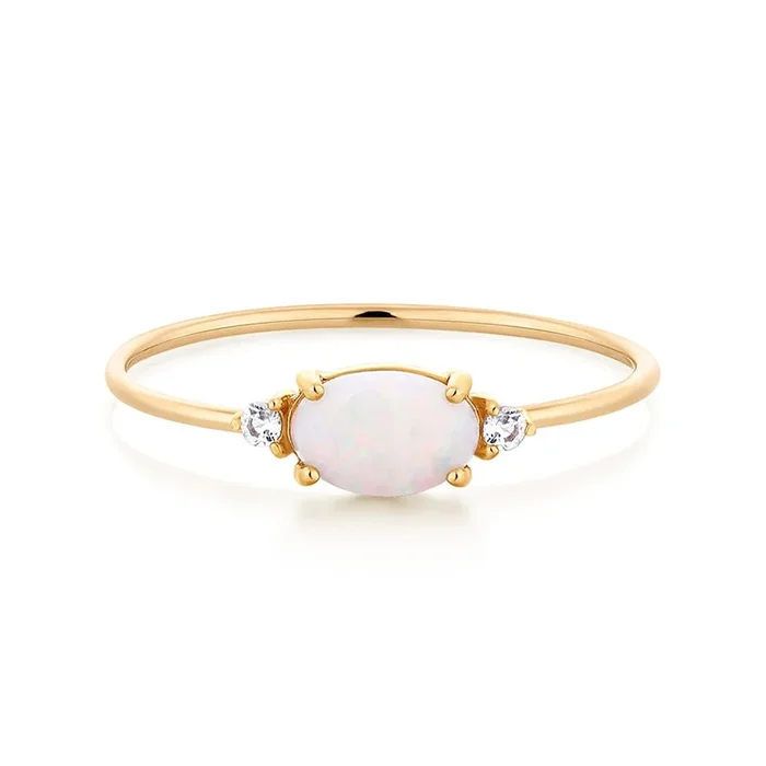 Small Oval Opal with Round Diamonds Ring