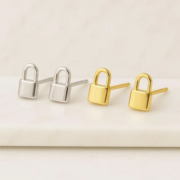 Small Padlock Stud Earrings in 14K Yellow Gold