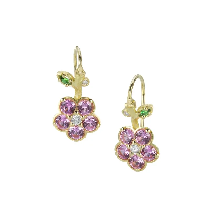 Small Pink Sapphire Wild Child Flower Earrings