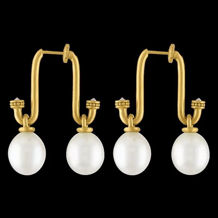 Small South Sea Pearl and Old Mine Diamond Tuba Earrings