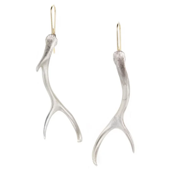 Small Sterling Silver Antler Drop Earrings
