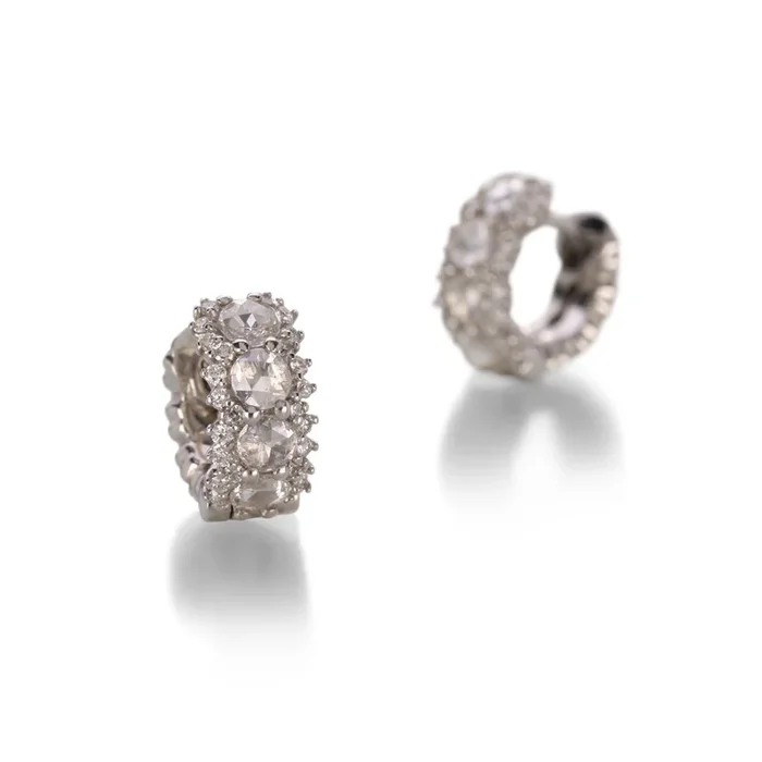 Small White Gold Rose Cut Diamond Huggies