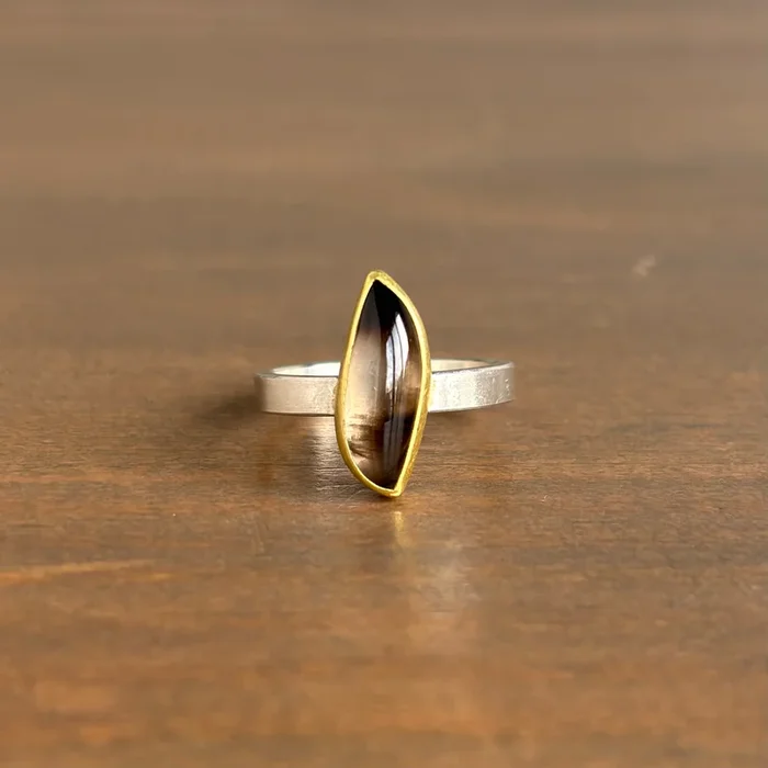 Smoky Quartz Cabochon Leaf Ring