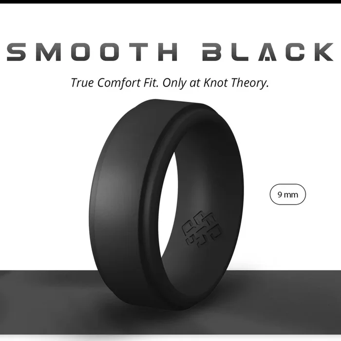 Smooth Black Step Edge Breathable Silicone Ring for Men