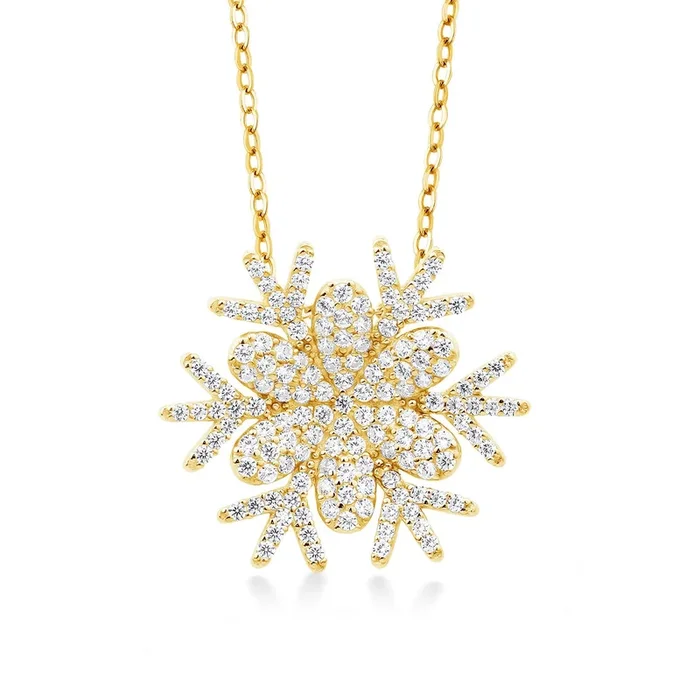 Snow Flake Pendant Necklace For Women | 925 Sterling Silver | 1.68 Cttw | Round White Zirconia | With 18 Inch Chain | Flower of Winter 20MM = 3/4 Inch | By Keren Hanan