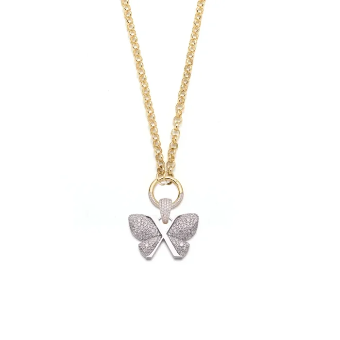 Snow Pavé Diamond Butterfly Medium Belcher Open Chain Necklace : in Mixed Gold