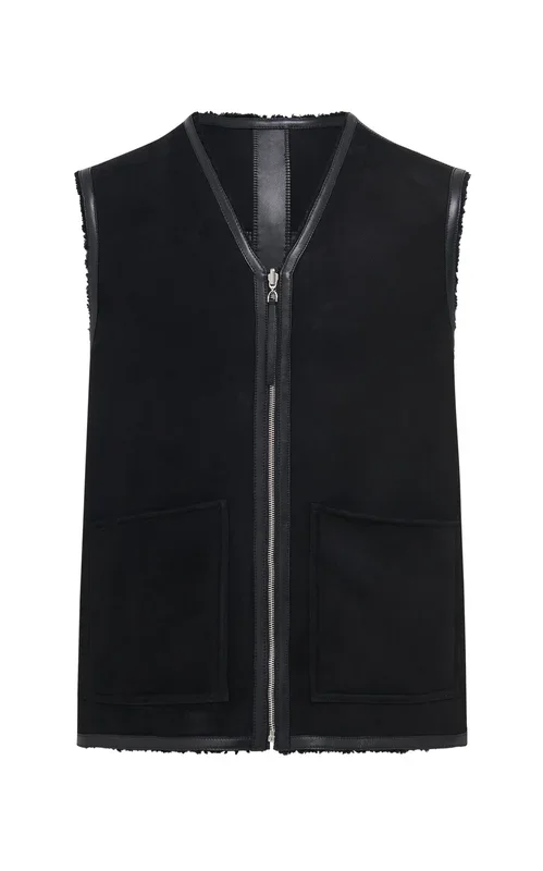Snowdon Reversible Vest in Black Shearling