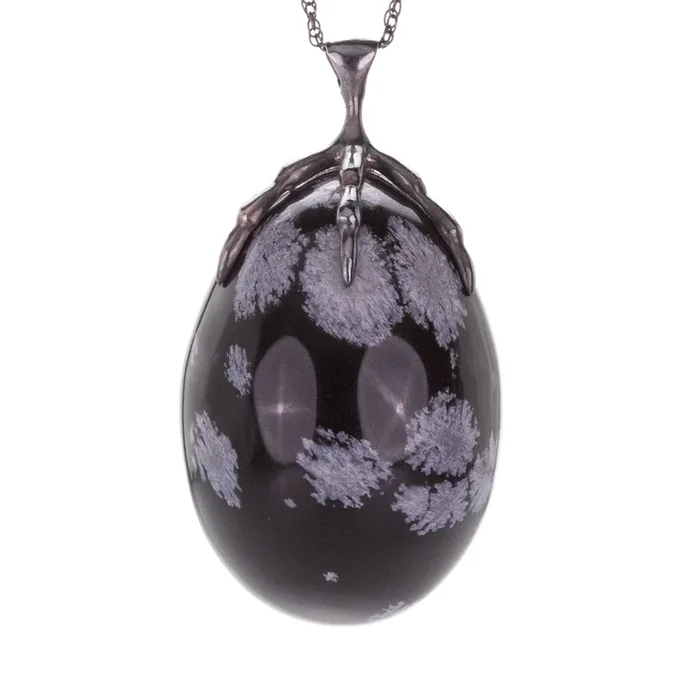Snowflake Obsidian Quail Egg Pendant Necklace