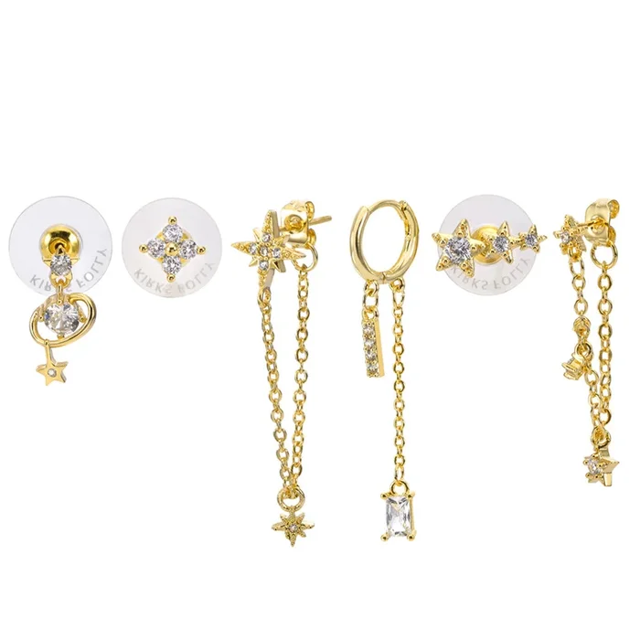 Solar Galaxy 6 Piece CZ Earrings Set (Goldtone)
