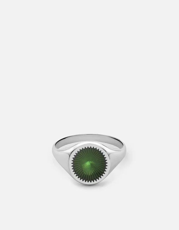 Solar Signet Ring, Sterling Silver/Jasper Green