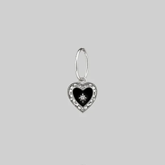 SOLEMN. Black Enamel Heart Hoop Earrings – Silver
