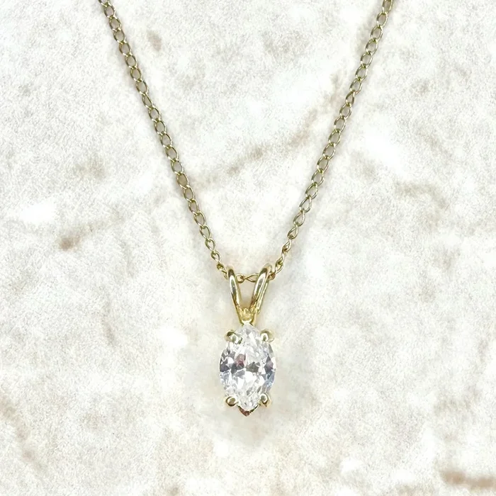 Solid 14K Yellow Gold 0.50 Carat Natural Marquise Diamond Solitaire Necklace