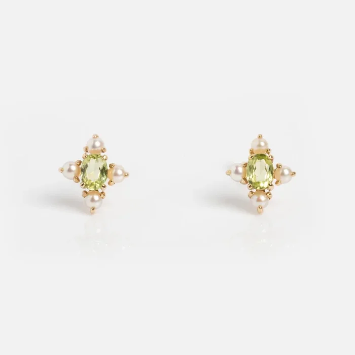 Solid Gold 2025 August Capsule Vintage Inspired Peridot Stud Earrings