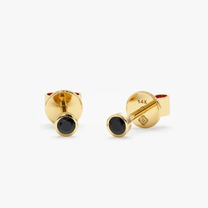 Solid Gold Black Diamond Studs, Maxine