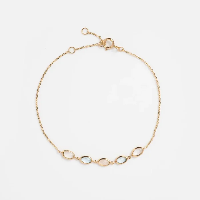 Solid Gold Daybreak Moonstone and Blue Topaz Bracelet