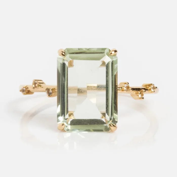 Solid Gold Dewdrop Green Amethyst Statement Ring