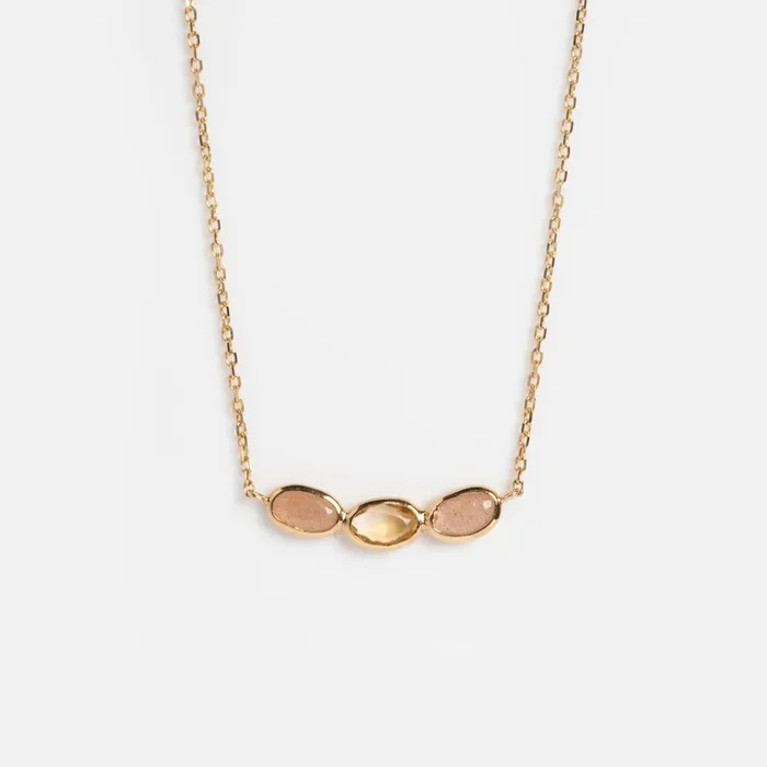 Solid Gold Morning Light Citrine and Sunstone Necklace