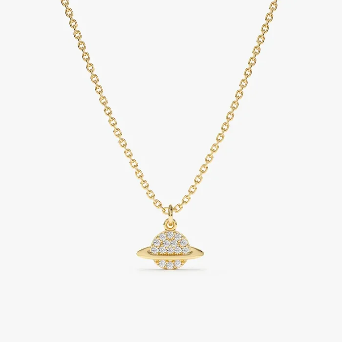 Solid Gold Natural Diamond Saturn Pendant Necklace, Michelle