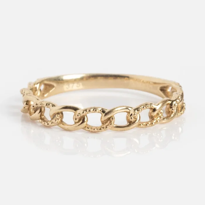 Solid Gold Textured Chain Link Ring