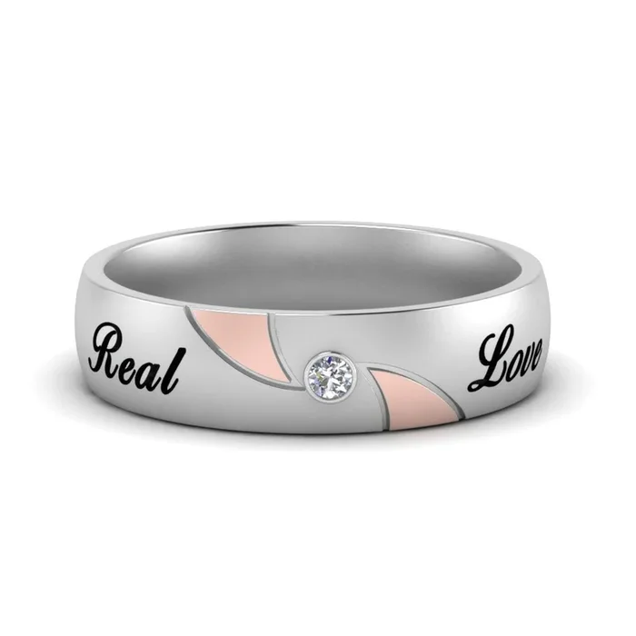 Solitaire 2 Tone Engraved Promise Ring