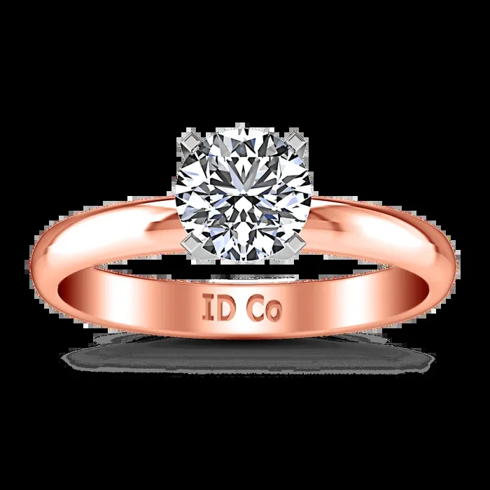 Solitaire Diamond Engagement Ring Comfort Fit Round Diamond 14K Rose Gold