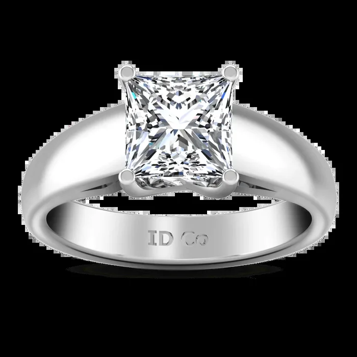 Solitaire Princess Cut Diamond Engagement Ring Leyla 14K White Gold