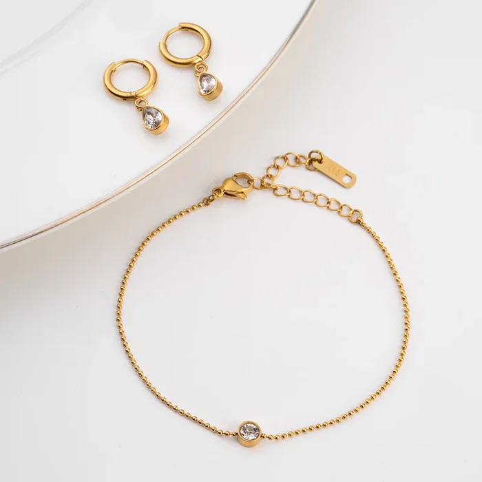 Solitary Spark Bracelet & Solitaire Drop Hoop Earrings Combo Set