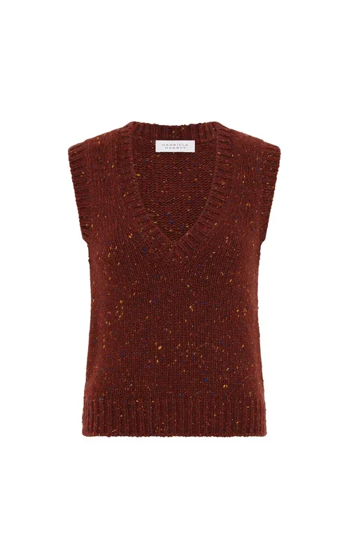 Solomon Knit Vest in Burnt Sienna Multi Speckled Aran Cashmere
