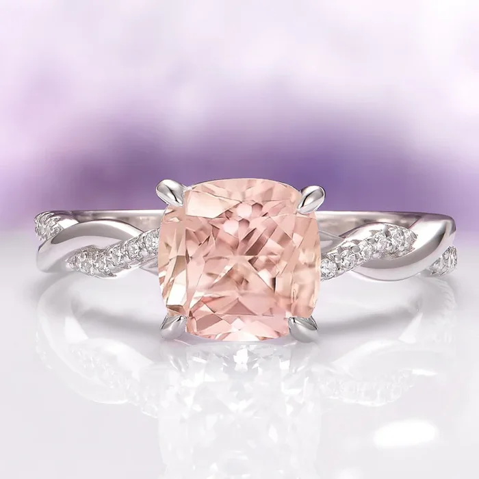 Sophia Cushion Cut Morganite Ring in Sterling Silver