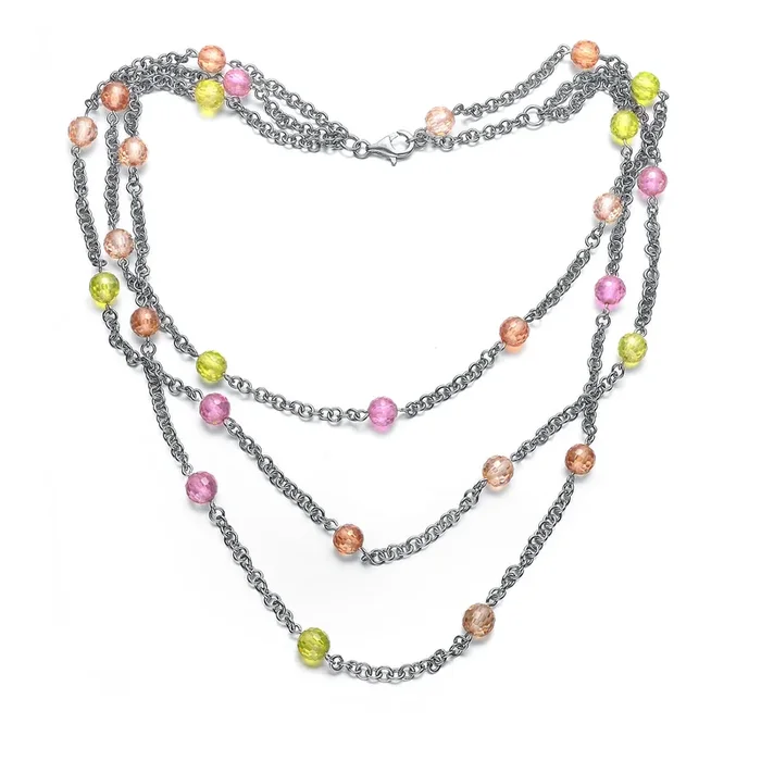 Sophie Three Row Multi Color Ball Necklace
