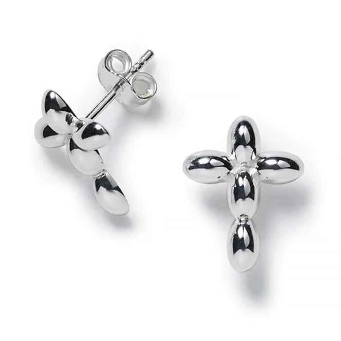 Southern Gates Rice Bead Cross Earrings in Sterling Silver