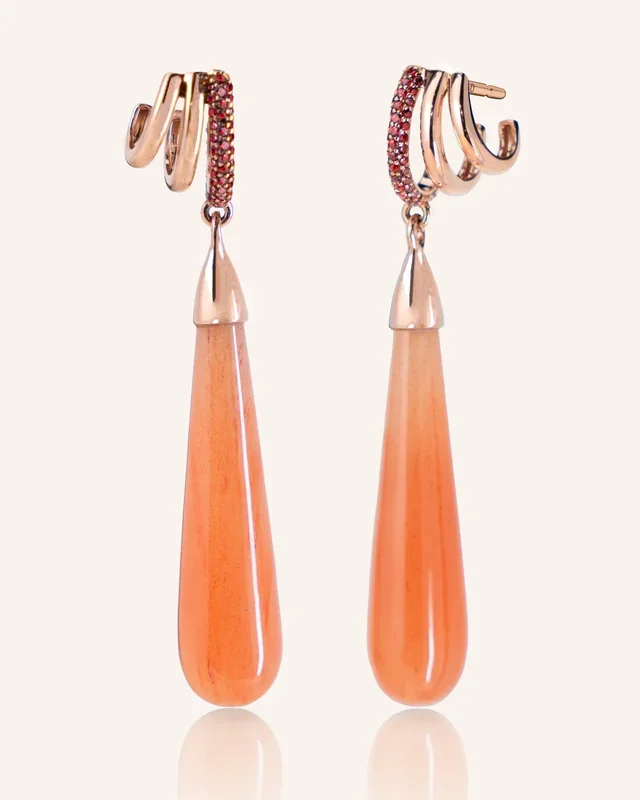 Special Edition “Rings of Saturn” Drop Earrings with Orange Aventurine and Garnet