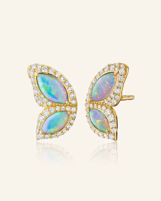 Special Edition Butterfly Earrings with Carved Crystal Opals and Diamonds