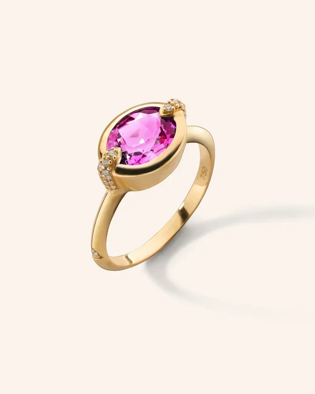 Special Edition Deep Set Points North Ring with Pink Cuprian Tourmaline and Diamonds
