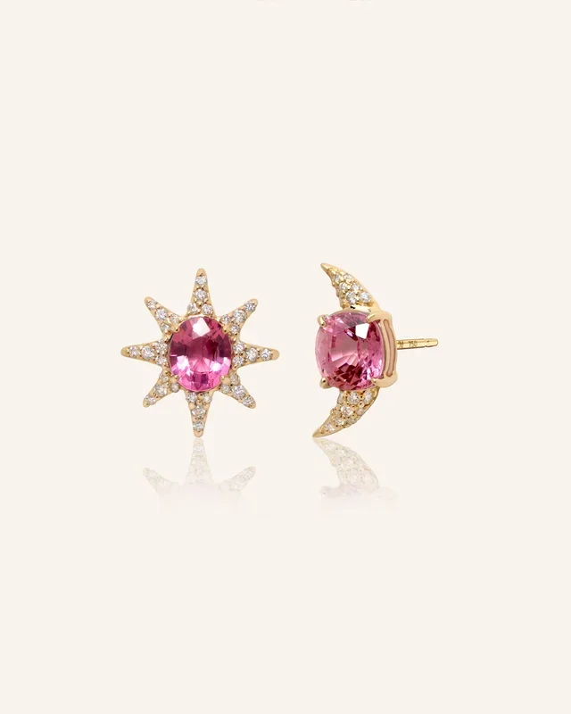 Special Edition Star and Moon Vintage Pink Spinel and Diamond Earrings
