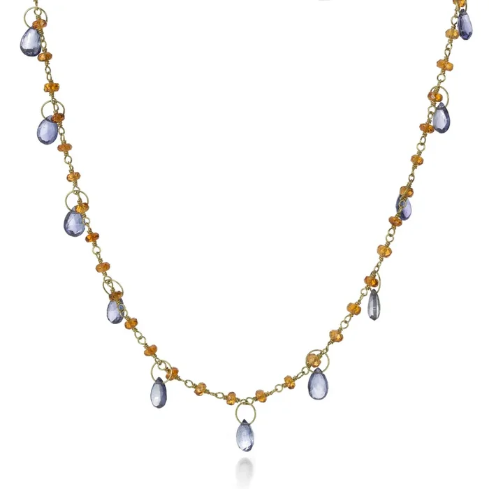 Spessartite Garnet Necklace with Iolite Briolettes