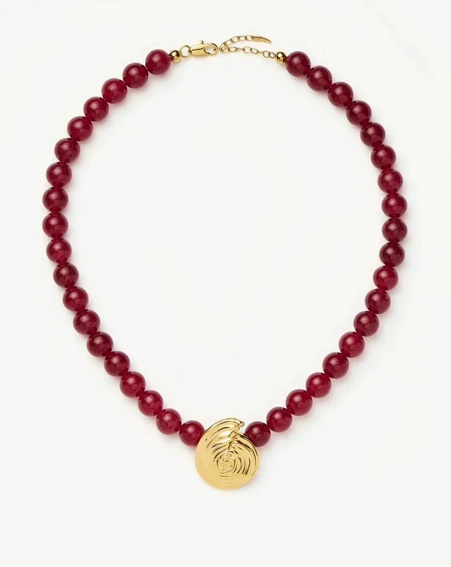 Spiral Gemstone Beaded Pendant Necklace | 18ct Gold Plated/Dark Cherry Crystal Quartz