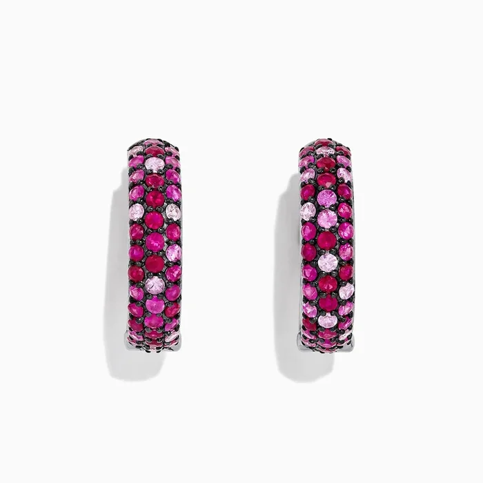 Splash Silver Pink Sapphire & Ruby 1″ Hoop Earrings, 3.87 TCW