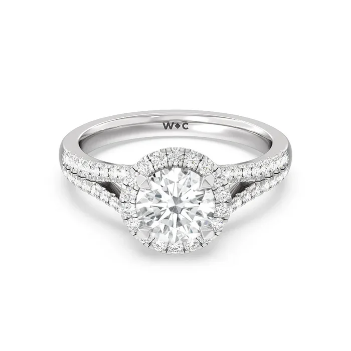 Split Shank Cathedral Halo Engagement Ring