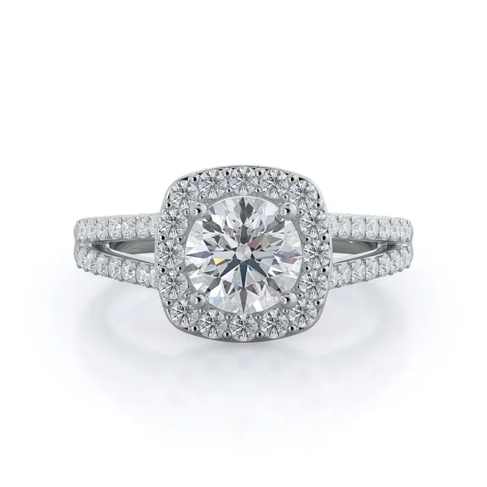 Split Shank Rounded Halo Diamond Engagement Ring – Home Preview