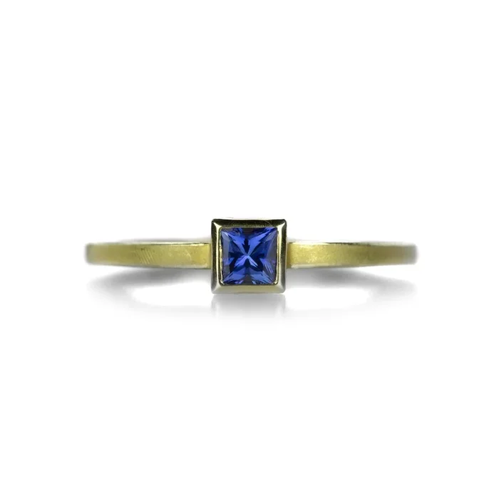 Square Blue Sapphire Stacking Ring