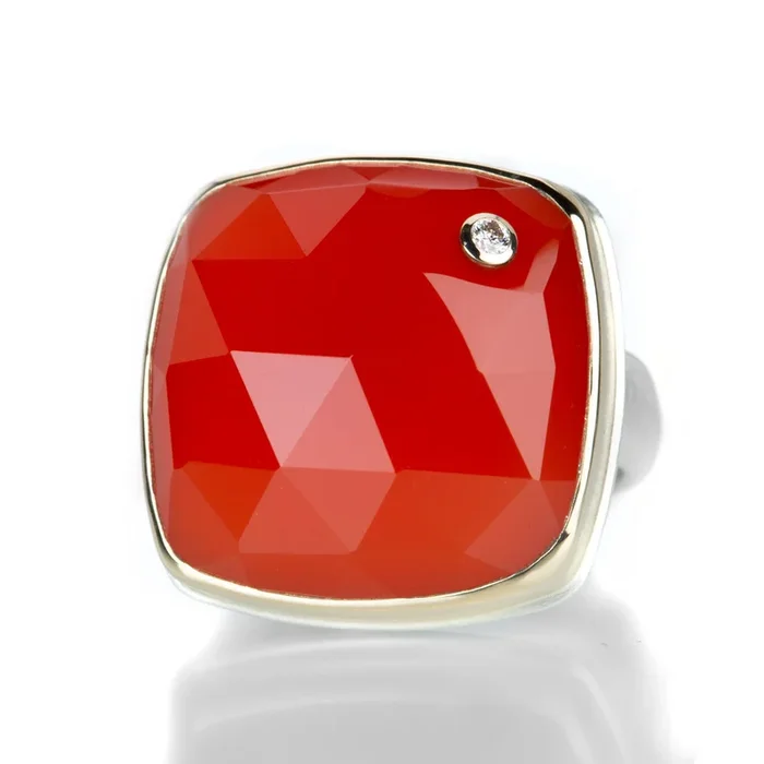 Square Orange Chalcedony Ring