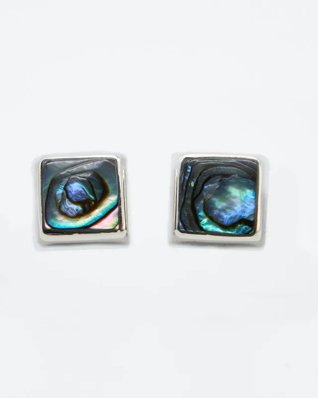 Square Sterling Silver Studs with Enamel Stones