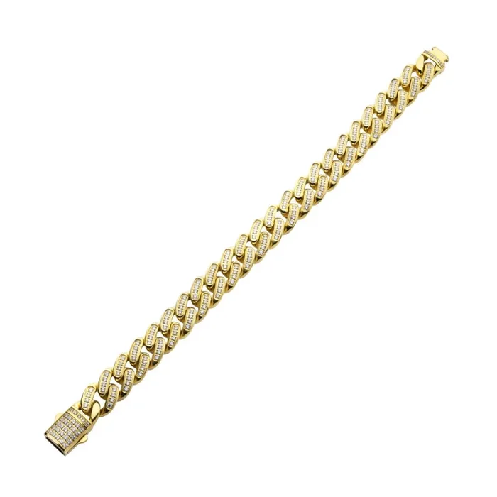 Stainless Steel 12mm 18KT Gold IP Miami Cuban Chain Lab Grown Bracelet