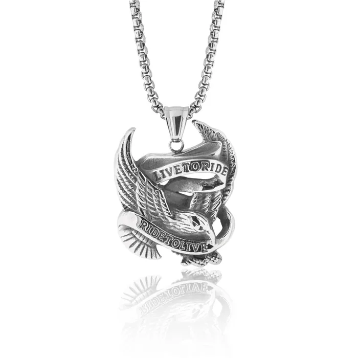 Stainless Steel ‘Live to Ride-Ride to Live’ Eagle Pendant with Chain