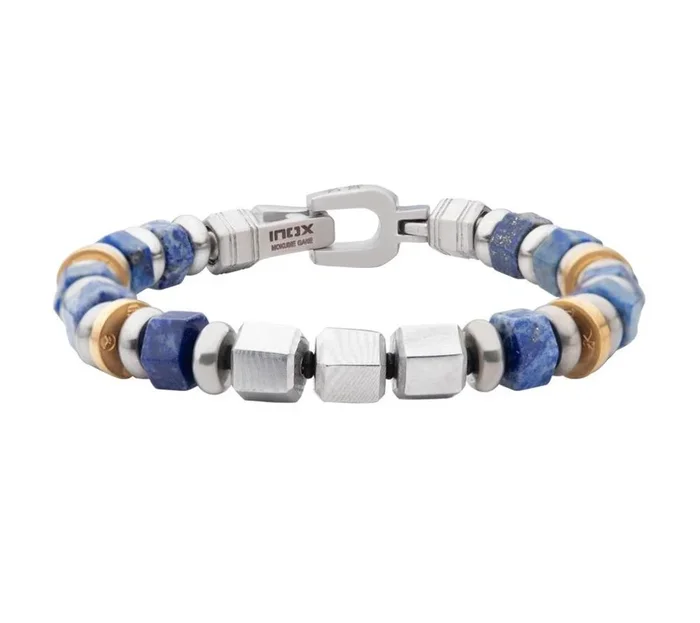 Stainless Steel 8mm Mokume Gane And Lapis Lazuli Beads Bushido Virtue Bracelet