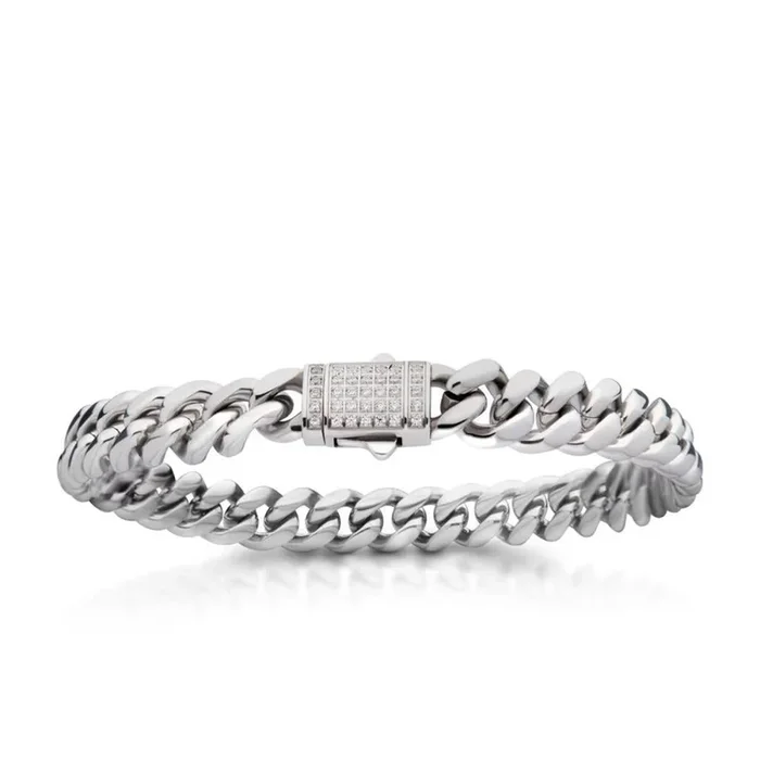 Stainless Steel Miami Cuban Chain Lab Grown Diamond Bracelet