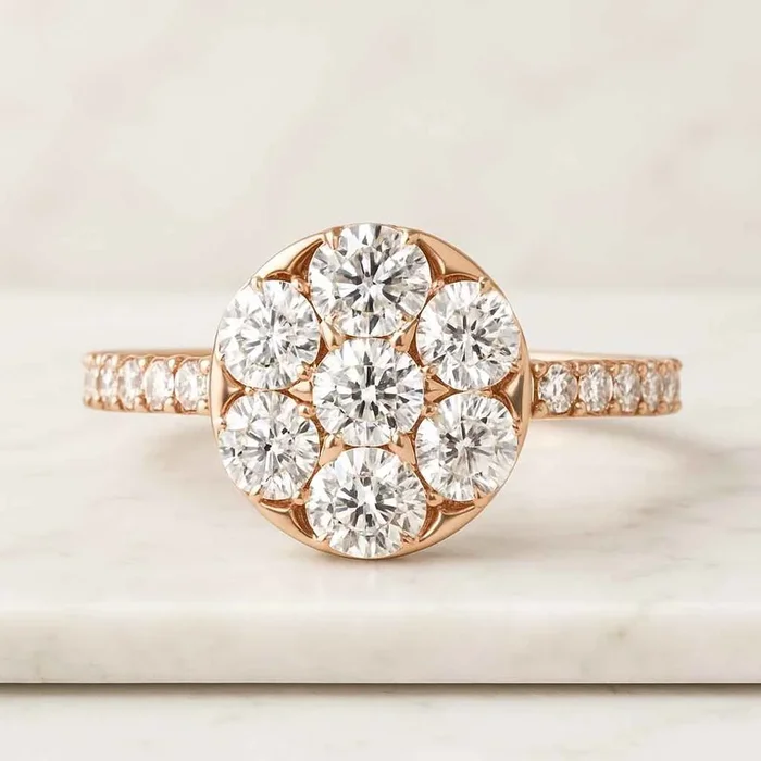 Star Burst Cluster Ring Round Cut Lab Diamond Pave Engagement Ring