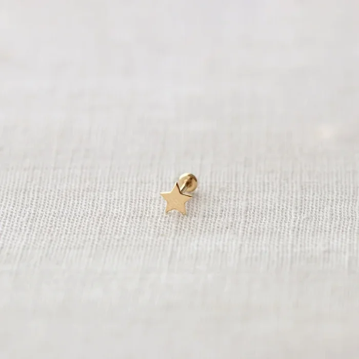 Star Flat Back Single Stud Earrings in 14k Gold